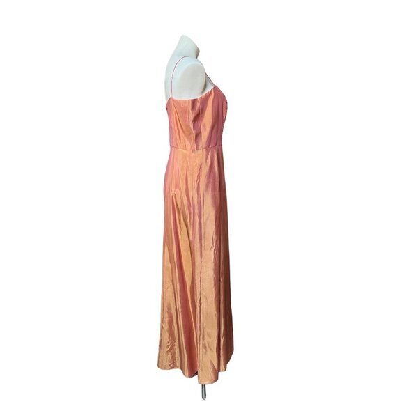 Y2K Semiformal Maxi Dress Prom Gown Satin Back Taffeta Orange Pink Creamsicle - Picture 5 of 10